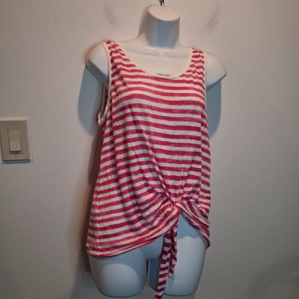 Tommy Bahama Size S Linen Pink/white Stripe Tie Front Tank Top